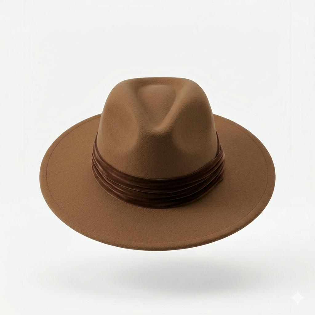 Chapeau camel à bande velours KAHL Paris